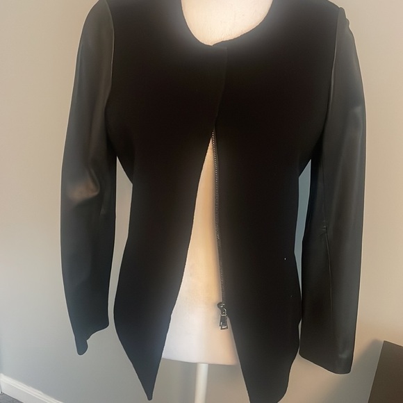 VINCE Leather Sleeve‎ Wool Black Full Zip Jacket, medium - Picture 3 of 7